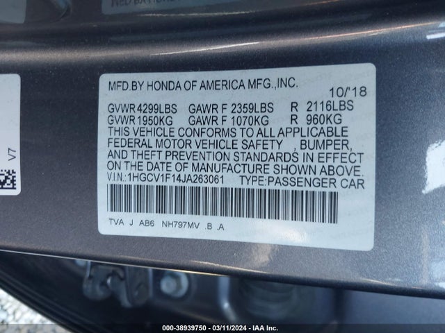 Honda ACCORD LX 2018 1HGCV1F14JA263061 Image 9