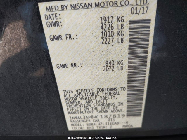 Nissan Altima 2.5 Sr 2017 1N4AL3AP8HC187819 Image 9
