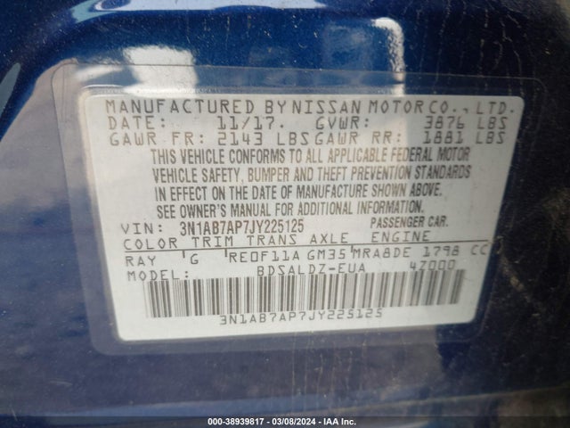 Nissan SENTRA SV 2018 3N1AB7AP7JY225125 Image 9