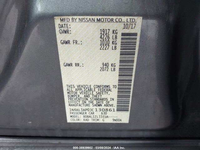 Nissan Altima 2.5 Sv 2018 1N4AL3AP0JC130861 Image 9
