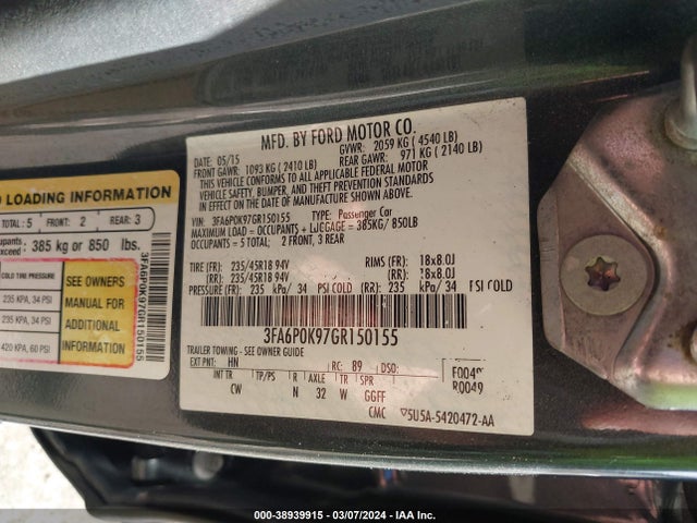 Ford Fusion Titanium 2016 3FA6P0K97GR150155 Image 9