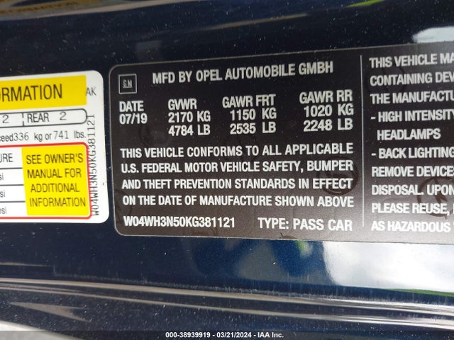 W04WH3N50KG381121 Buick Cascada Premium