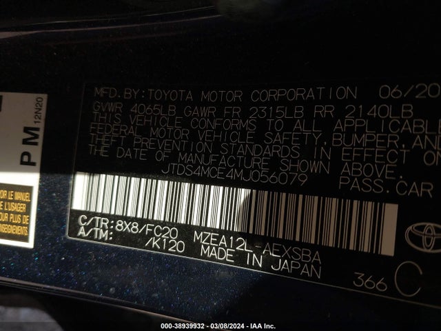Toyota COROLLA SE 2021 JTDS4MCE4MJ056079 Image 9