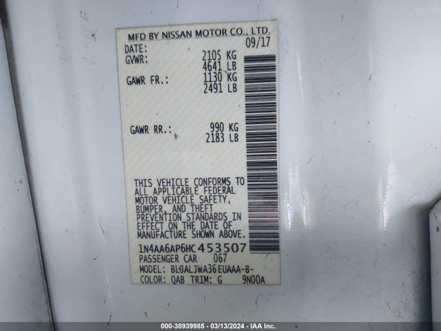 Nissan Maxima 3.5 Sv 2017 1N4AA6AP6HC453507 Image 9