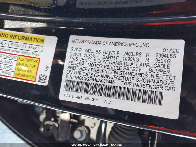 Honda Accord Touring 2020 1HGCV2F91LA008446 Image 9