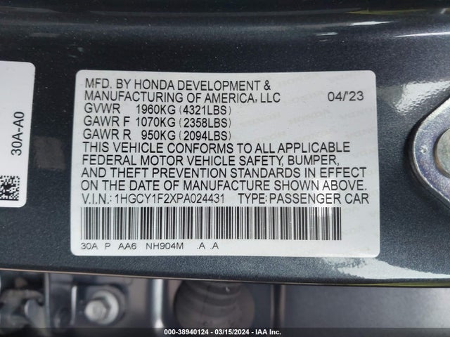 Honda ACCORD LX 2023 1HGCY1F2XPA024431 Image 9