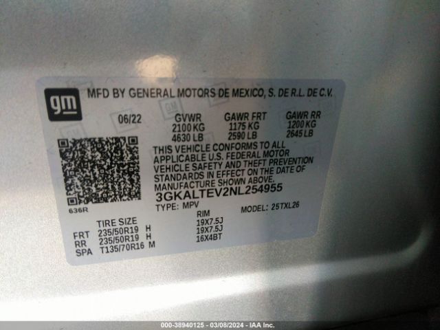 3GKALTEV2NL254955 GMC Terrain Awd Sle