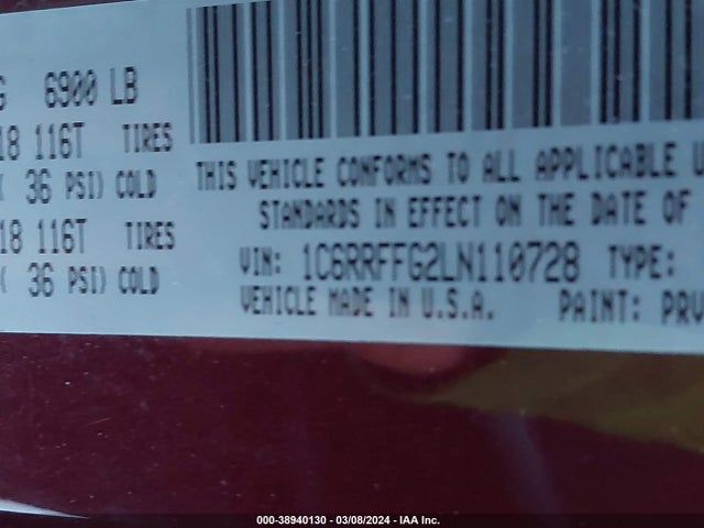 RAM 1500 Big Horn  4x4 5'7 Box 2020 1C6RRFFG2LN110728 Image 9