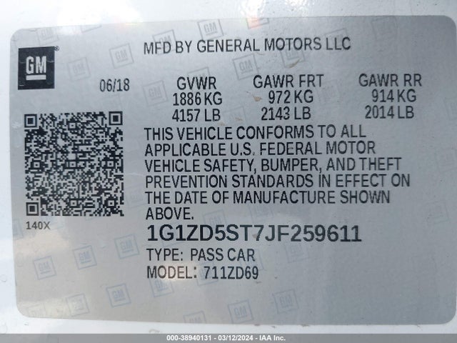 Chevrolet MALIBU LT 2018 1G1ZD5ST7JF259611 Image 9