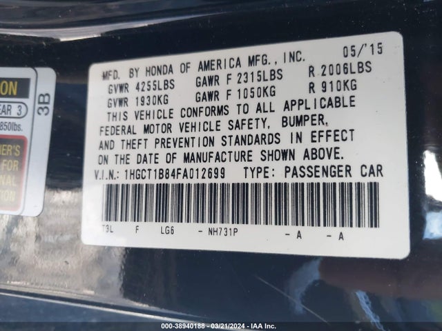 Honda Accord Ex-l 2015 1HGCT1B84FA012699 Image 9