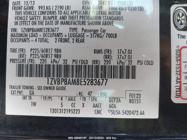 Ford Mustang V6 2014 1ZVBP8AM8E5283677 Image 9