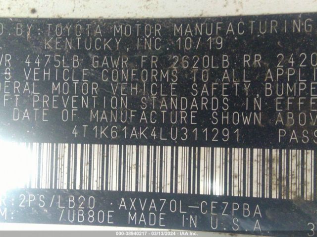4T1K61AK4LU311291 Toyota CAMRY XSE