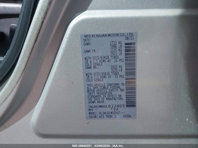 Nissan Pathfinder Sl 2014 5N1AR2MMXEC612405 Image 9