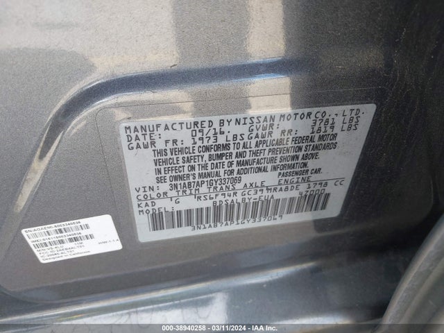 Nissan SENTRA S 2016 3N1AB7AP1GY337069 Image 9