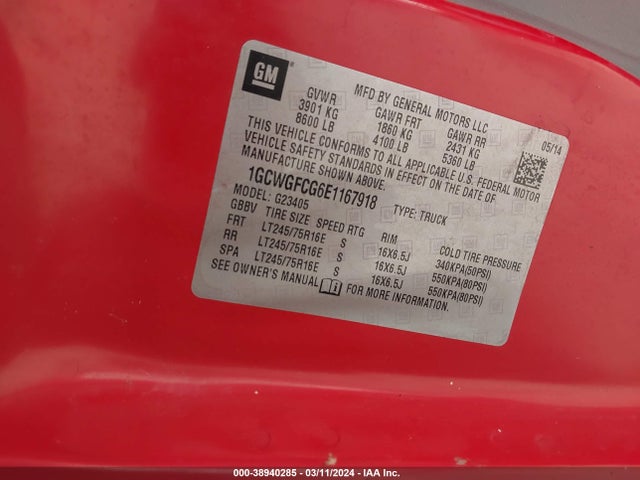 Chevrolet Express 2500 Work Van 2014 1GCWGFCG6E1167918 Image 9