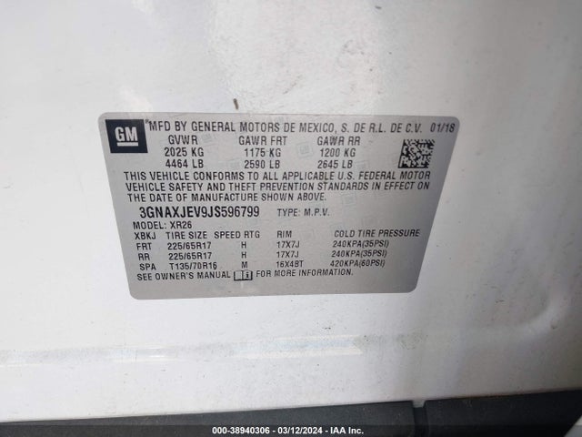 Chevrolet EQUINOX LT 2018 3GNAXJEV9JS596799 Image 9