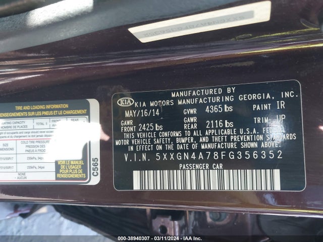 KIA OPTIMA EX 2015 5XXGN4A78FG356352 Image 9
