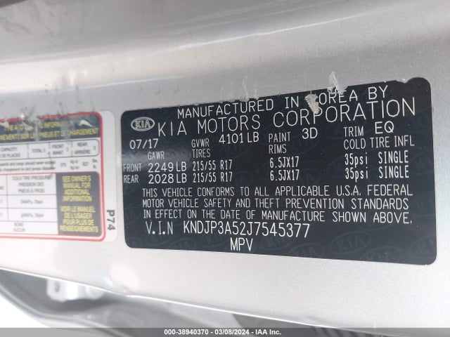 KIA SOUL + 2018 KNDJP3A52J7545377 Image 9