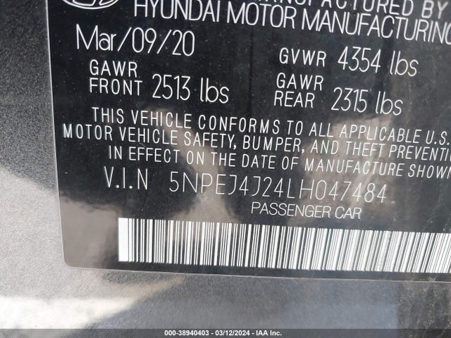 Hyundai Sonata Sel Plus 2020 5NPEJ4J24LH047484 Image 9