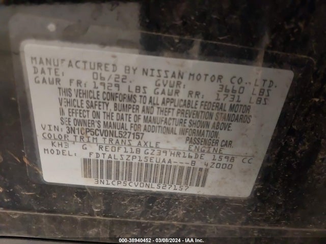 Nissan Kicks Sv Xtronic Cvt 2022 3N1CP5CV0NL527157 Image 9