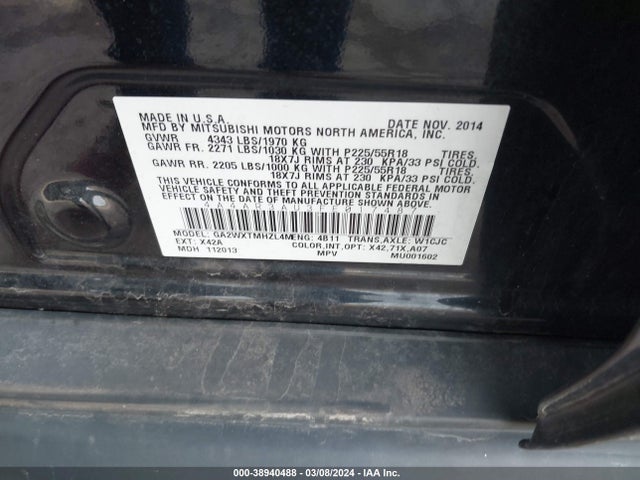 Mitsubishi Outlander Sport Es 2015 4A4AR3AU3FE017487 Image 9