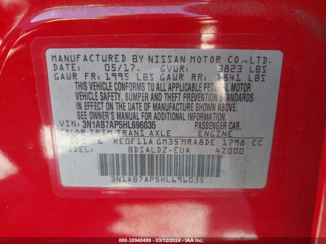 Nissan SENTRA SV 2017 3N1AB7AP5HL696035 Image 9
