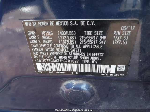 Honda HR-V LX 2017 3CZRU5H34HG701827 Image 9