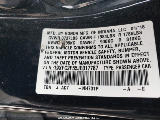 Honda Civic Lx 2018 19XFC2F55JE017787 Image 9
