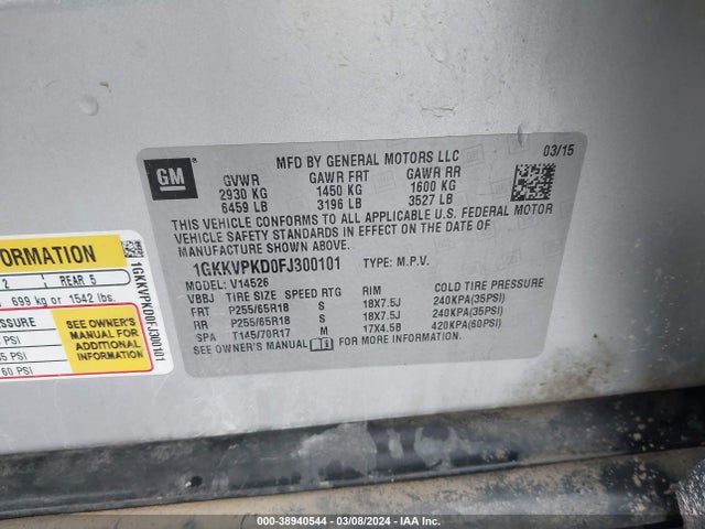1GKKVPKD0FJ300101 GMC Acadia Sle-2