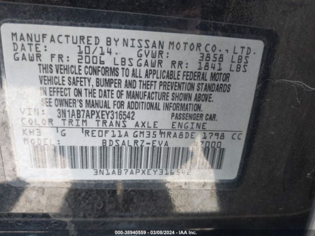 3N1AB7APXEY316542 Nissan SENTRA SR