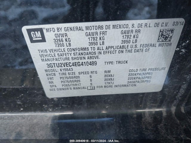 GMC Sierra 1500 Slt 2014 3GTU2VEC4EG410489 Image 9