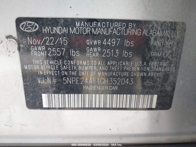 Hyundai SONATA SE 2016 5NPE24AF1GH352043 Image 9