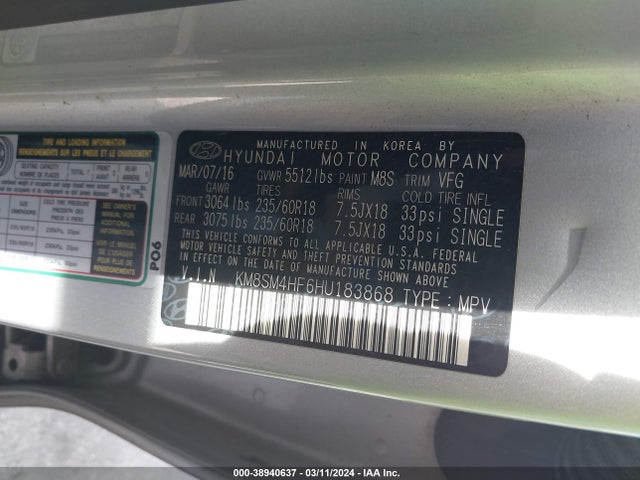 Hyundai Santa Fe Se 2017 KM8SM4HF6HU183868 Image 9