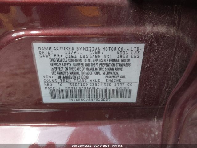 3N1AB8CV8NY210009 Nissan Sentra Sv Xtronic Cvt