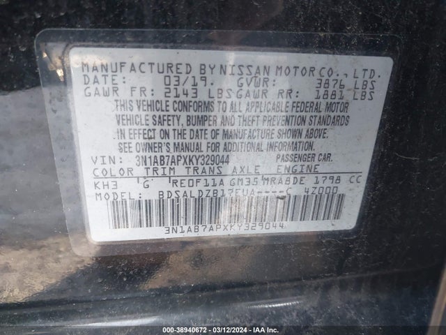 Nissan SENTRA SV 2019 3N1AB7APXKY329044 Image 9