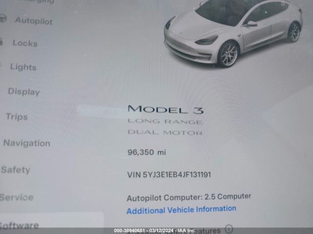 5YJ3E1EB4JF131191 Tesla Model 3 Long Range/performance