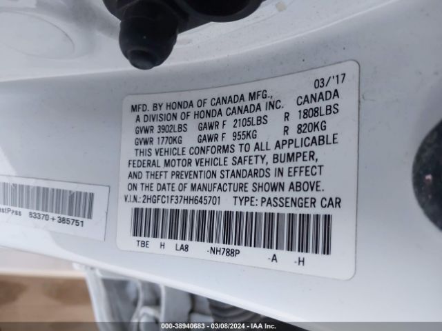 2HGFC1F37HH645701 Honda Civic Ex-t