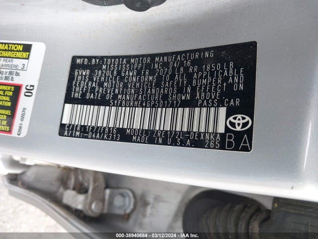 Toyota COROLLA LE 2016 5YFBURHE4GP501717 Image 9