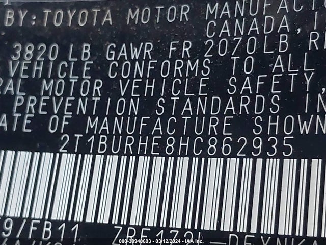 Toyota COROLLA LE 2017 2T1BURHE8HC862935 Image 9