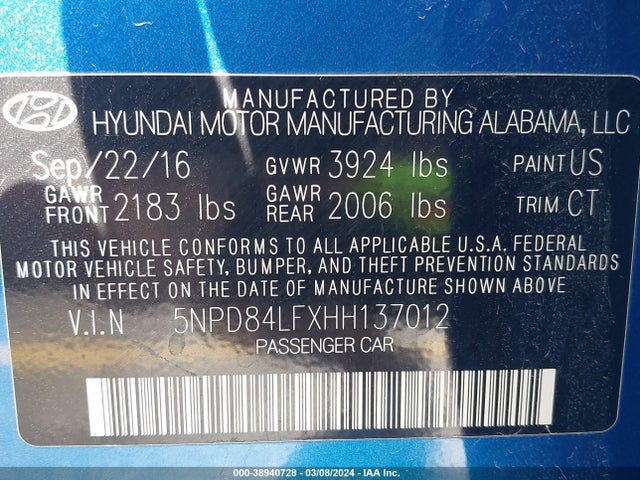 Hyundai Elantra Value Edition 2017 5NPD84LFXHH137012 Image 9