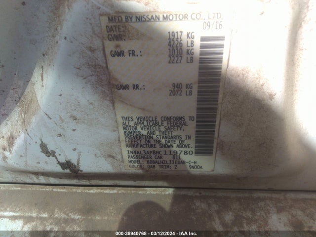 Nissan Altima 2.5 Sr 2017 1N4AL3AP8HC119780 Image 9