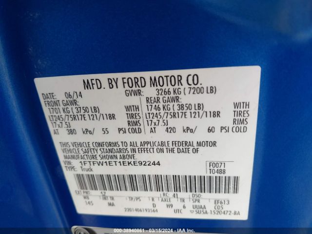 1FTFW1ET1EKE92244 Ford F-150 Xlt