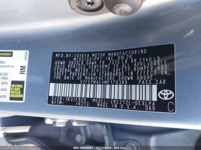 Toyota COROLLA LE 2021 5YFEPMAE4MP170389 Image 9