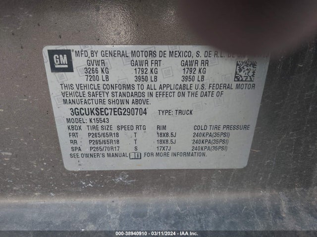 Chevrolet Silverado 1500 1lz 2014 3GCUKSEC7EG290704 Image 9