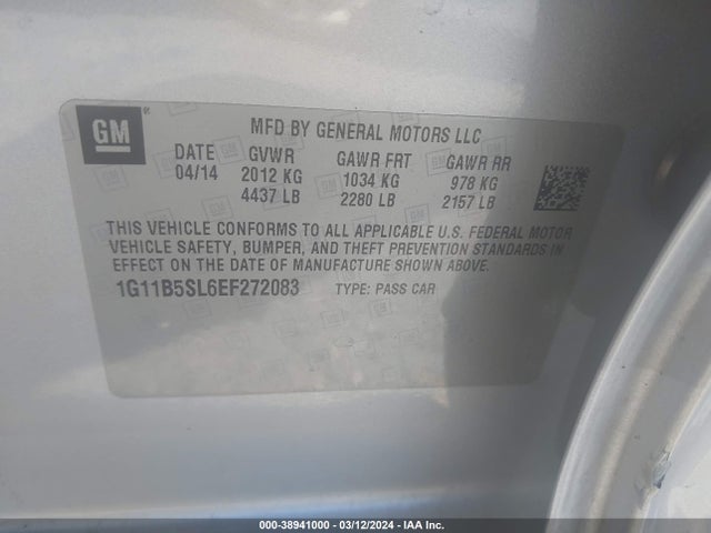 Chevrolet Malibu 1ls 2014 1G11B5SL6EF272083 Image 9
