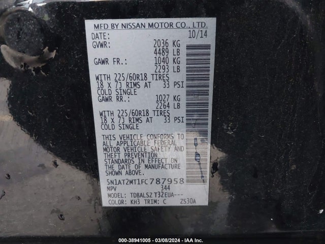 Nissan Rogue Sl 2015 5N1AT2MT1FC787958 Image 9