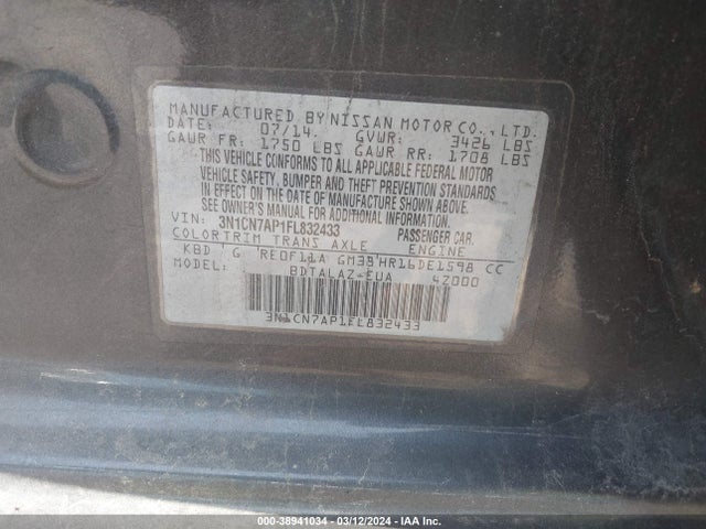 Nissan Versa 1.6 S+ 2015 3N1CN7AP1FL832433 Image 9