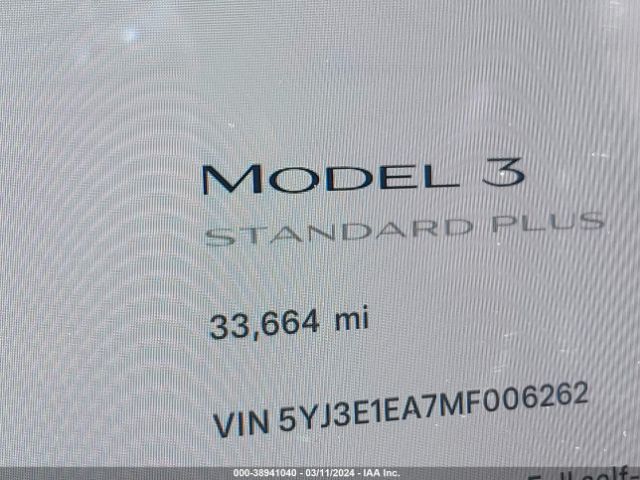 5YJ3E1EA7MF006262 Tesla Model 3 Standard Range Plus Rear-wheel Drive