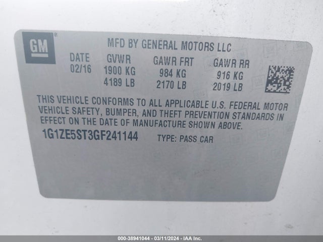 Chevrolet MALIBU 1LT 2016 1G1ZE5ST3GF241144 Image 9