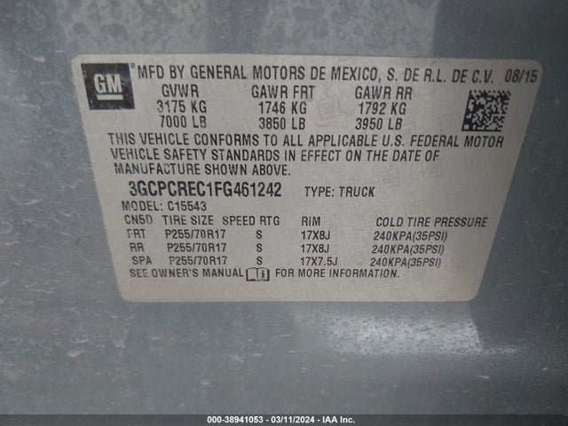 Chevrolet Silverado 1500 1lt 2015 3GCPCREC1FG461242 Image 9